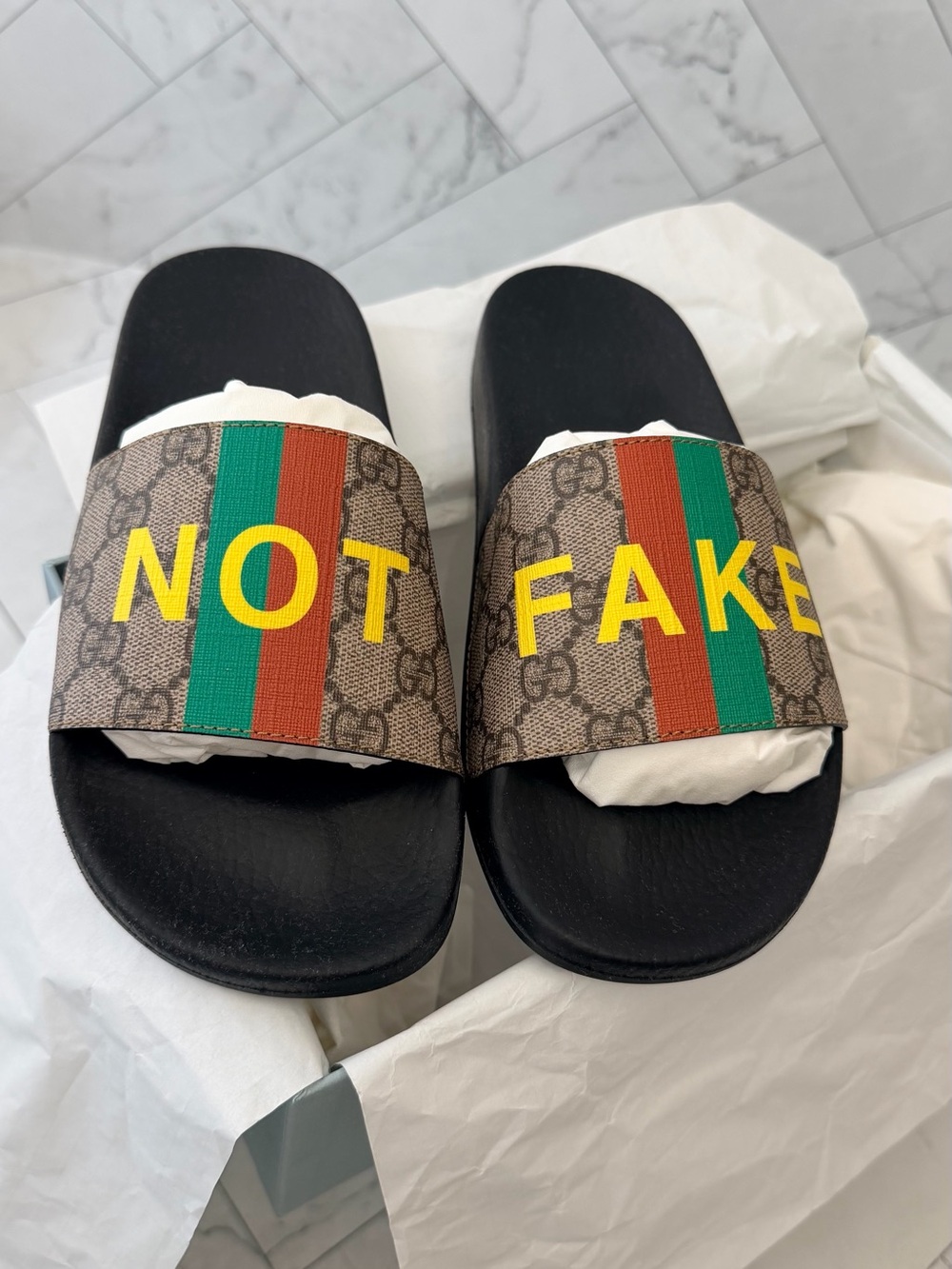 Gucci Brown Monogram NOT FAKE Slides